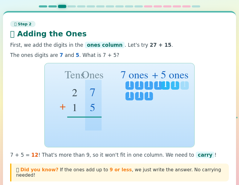 Carry the Ten! Column Addition Adventure