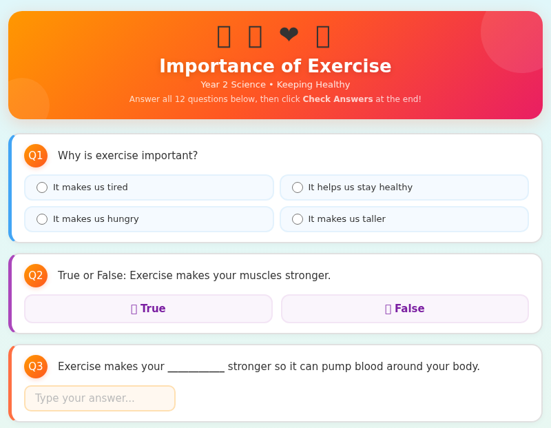 Importance of Exercise – Science Worksheet