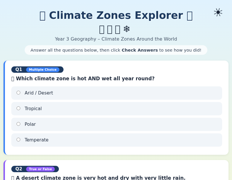 Climate Zones Explorer – Year 3 Geography